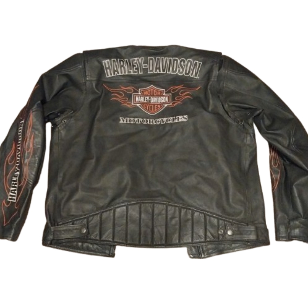 Harley Davidson Men's Leather Riding Jacket Emroidered Logo Flames Motorcycle